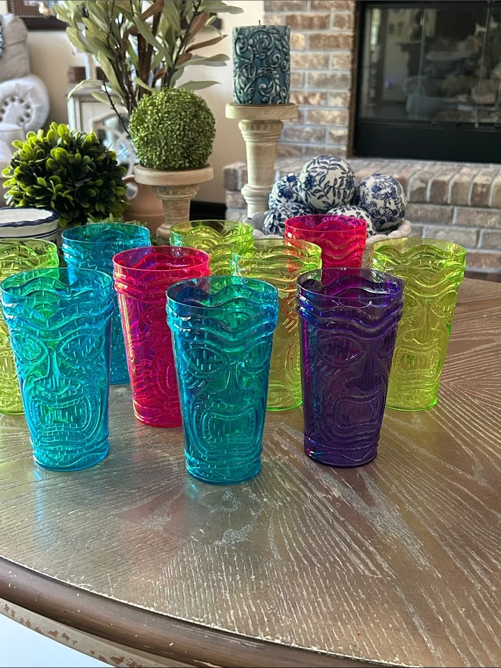 Set 10 Acrylic Colorful Hawaiian Tropical Tiki Outdoor Glass Set